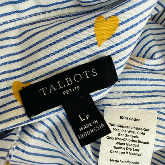 Talbots Ruffle Striped Heart Print Button Down Shirt Large Petite - Picture 15 of 15